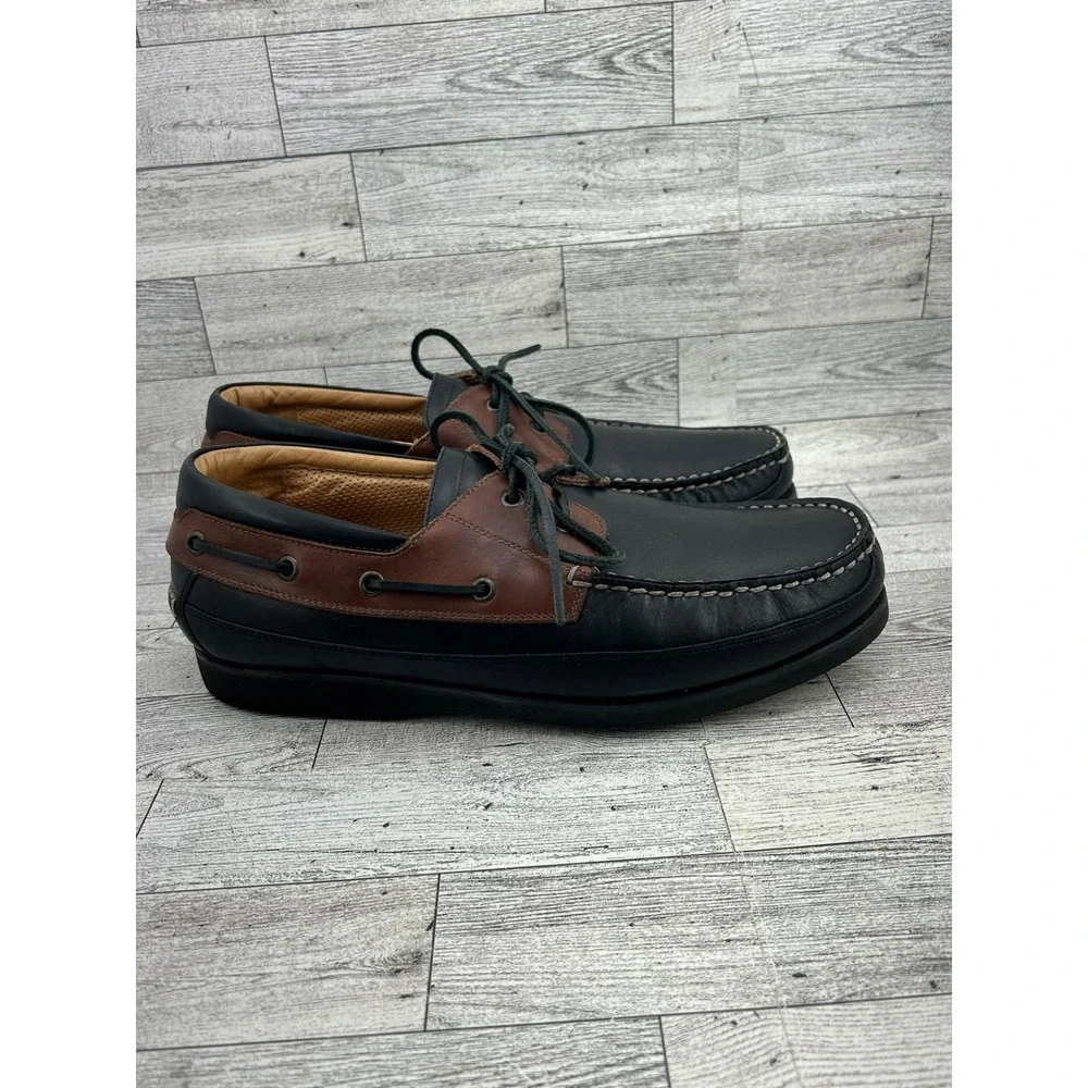 ET Wright Venezia Mens 9.5 Boat Shoes Black Brown‎ Leather Made in Italy 543549